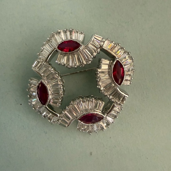 Nolan Miller Silver Brooch with Red Accents - Picture 2 of 4
